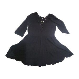 Free People Black Boho Tunic Mini Dress S Cotton Gauze Lace Goth Witchy Coquette